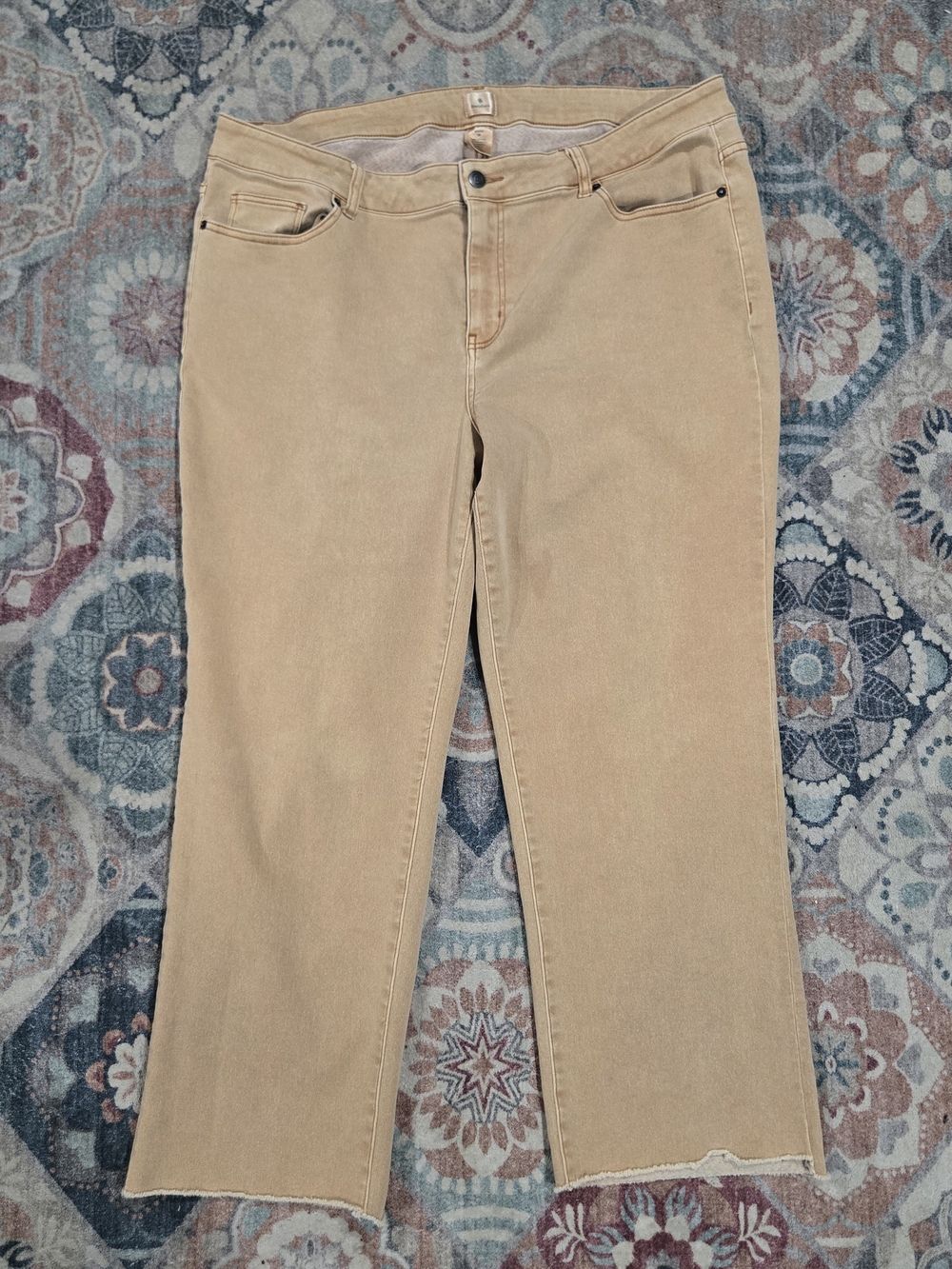 Dressbarn Women’s 18 High Waist Tan Frayed Hem Straight Leg Pants
